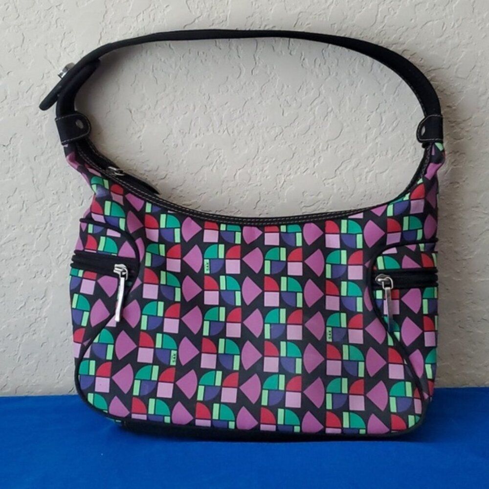 The Sak Geometric Print Shoulder Bag Multicolor Canvas Hobo Purse Pink Interior